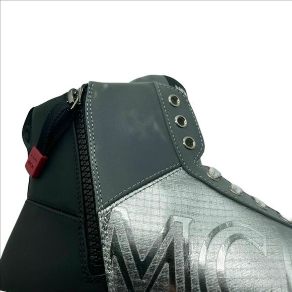 MCM Men's Silver Black Reflective Leather Logo Hi-top Sneaker (42 EU / 9US) - Picture 6 of 6